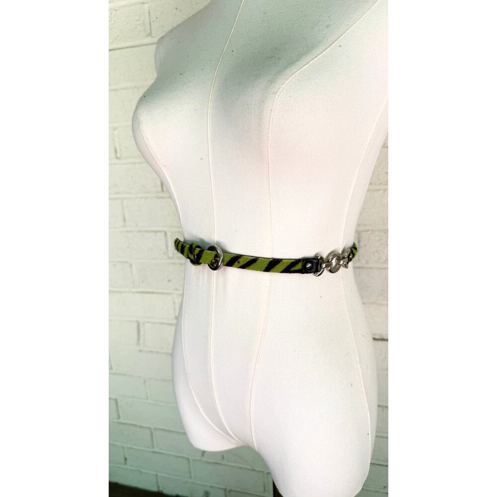 Carlisle Green Zebra Calf Hair Leather Skinny Belt Silver Hardware Large - Picture 4 of 10